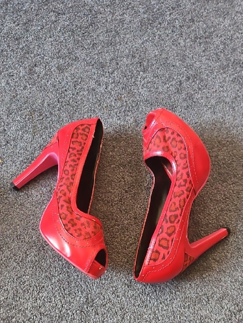 Red Leopard Peep-Toe High Heels - Women